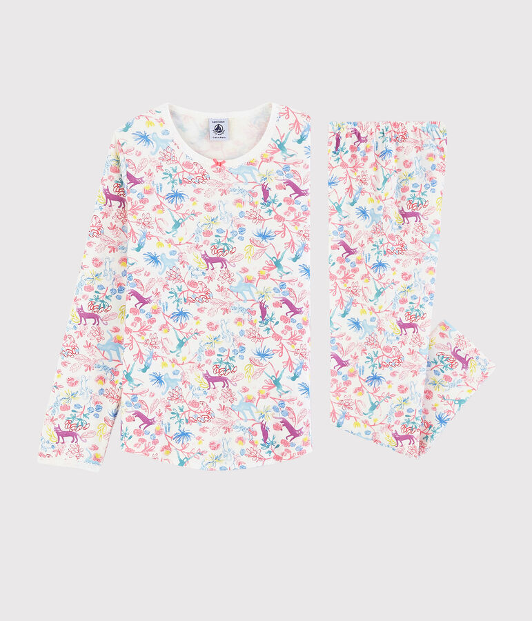 Pijama con estampado de jungla de ni&ntilde;a de algod&oacute;n blanco MARSHMALLOW/blanco MULTICO
