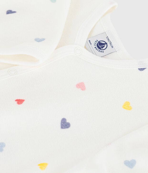 Pijama de terciopelo con estampado de corazones para beb&eacute; blanco/multicolor