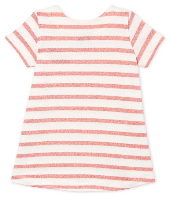 Vestido de manga corta a rayas para bebé niña blanco MARSHMALLOW/rosa JOLI BRILLANT