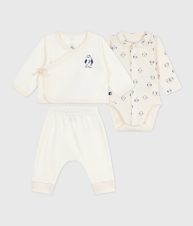 Conjunto para beb&eacute; de 3 piezas con jersey cruzado y body con estampado de ping&uuml;inos MILK