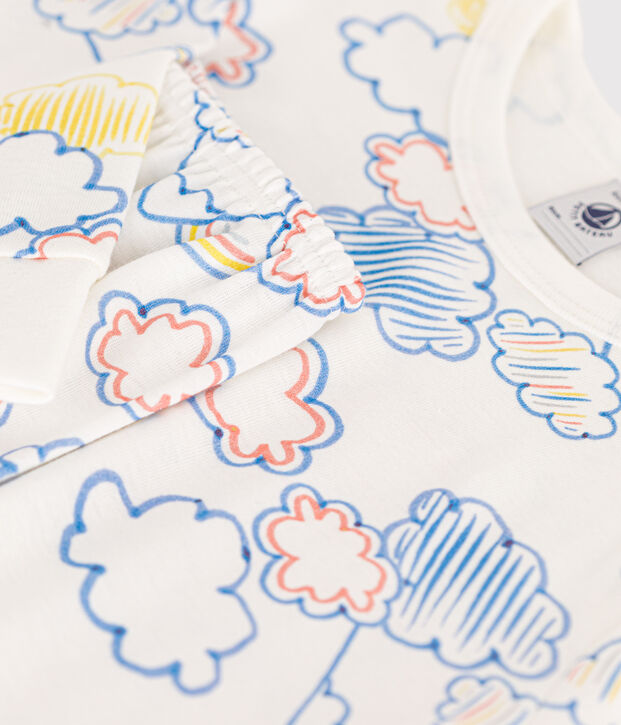 Pijama estampado infantil con motivo de nube y arco&iacute;ris de algod&oacute;n blanco/multicolor