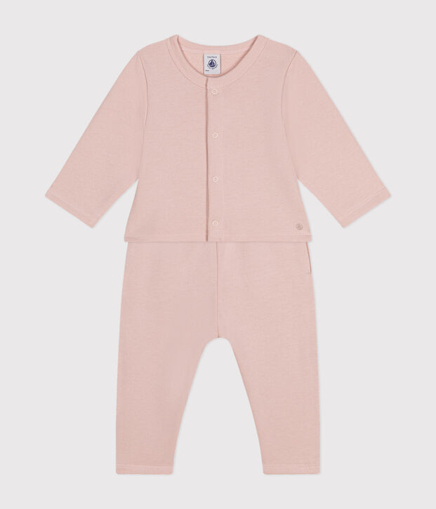 Conjunto de c&aacute;rdigan y pantal&oacute;n de mulet&oacute;n para beb&eacute; rosa