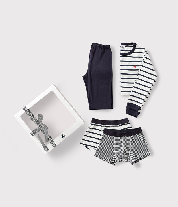Estuche regalo con pijama y b&oacute;xeres de algod&oacute;n a rayas multicolor