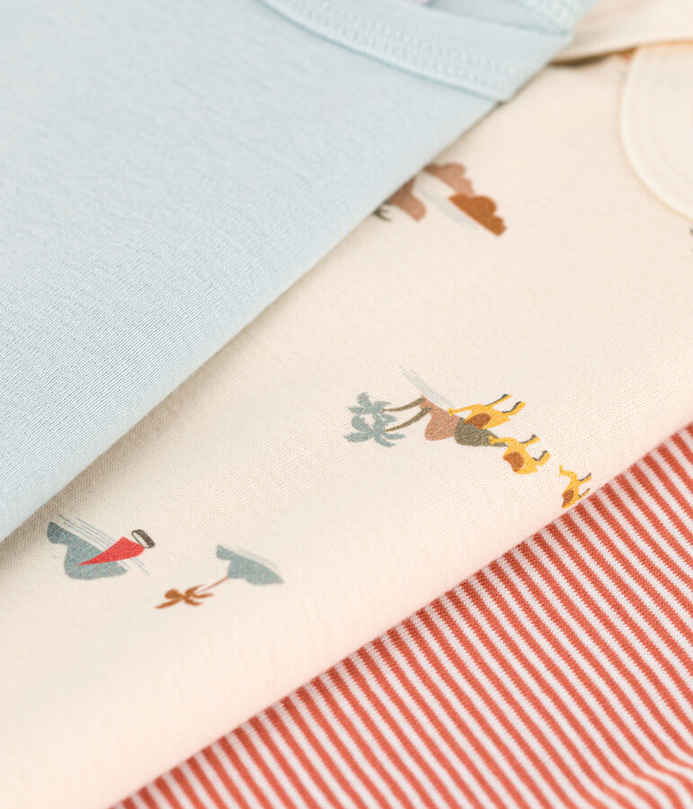 Juego de 3 bodis de algod&oacute;n de manga corta con animales multicolor