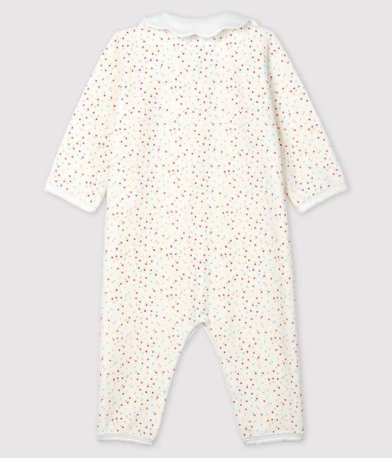 Pijama enterizo sin pies con lunares de bebé niña de algodón ecológico blanco MARSHMALLOW/blanco MULTICO