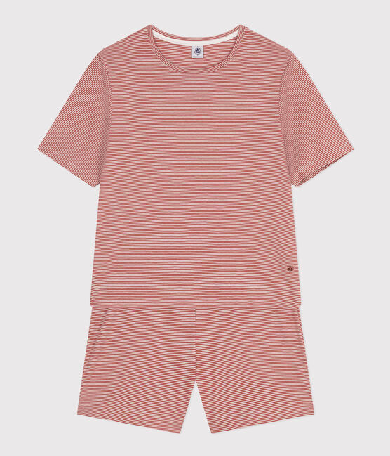 Pijama con pantalón corto y camiseta de algodón a rayas para mujer FAMEUX/ MARSHMALLOW