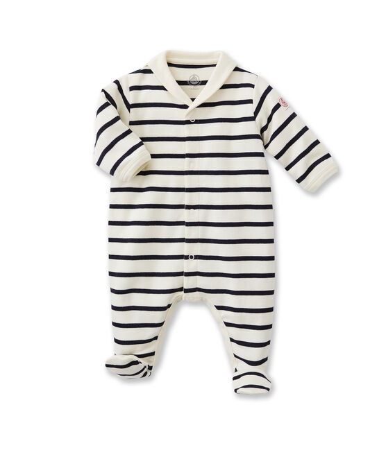 Pijama de bebé rayado con cuello blusa beige COQUILLE/azul ABYSSE