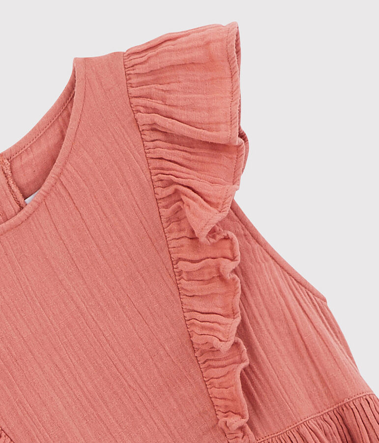 Vestido de gasa de algod&oacute;n org&aacute;nico para ni&ntilde;a rosa PAPAYE