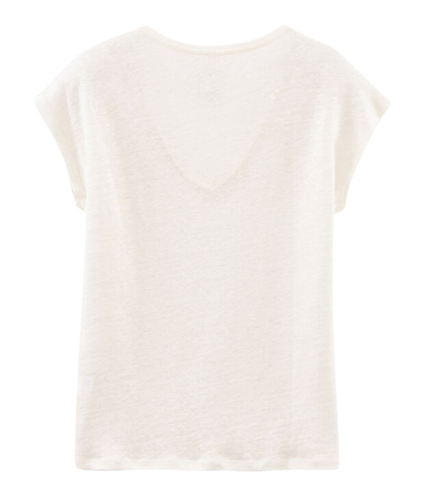 Camiseta manga corta lisa de lino irisada para mujer blanco/rosa