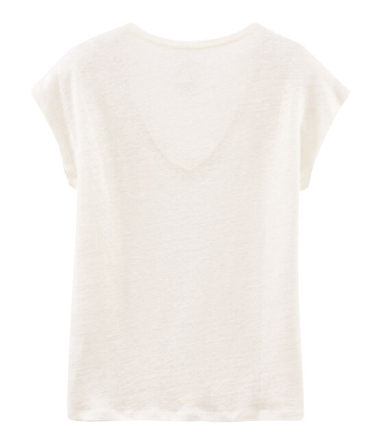Camiseta manga corta lisa de lino irisada para mujer blanco MARSHMALLOW/rosa COPPER