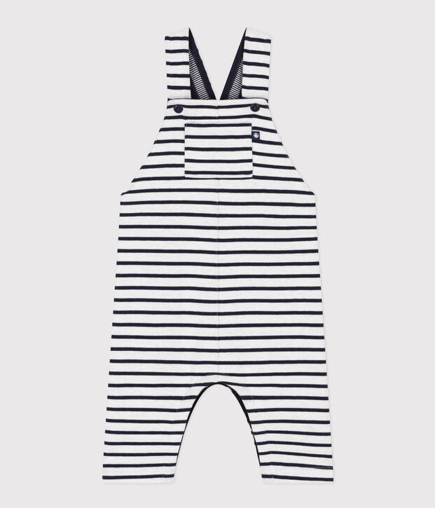 Peto largo de jersey grueso a rayas para beb&eacute; blanco/azul