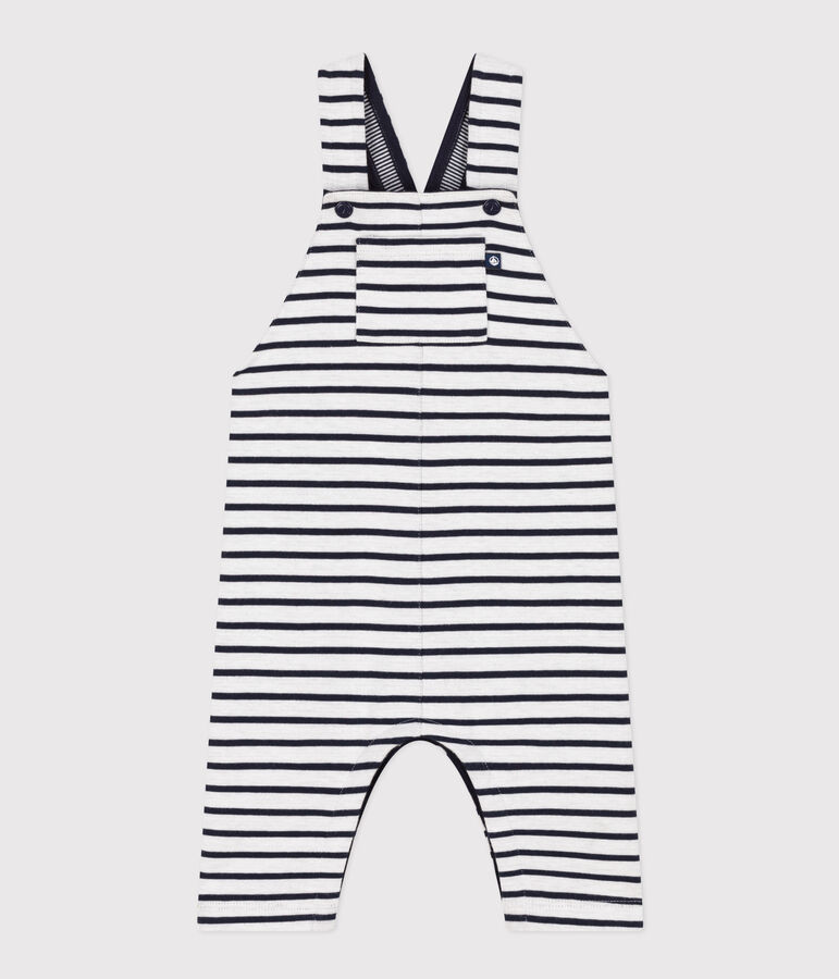 Peto largo de jersey grueso a rayas para beb&eacute; blanco MARSHMALLOW/azul SMOKING