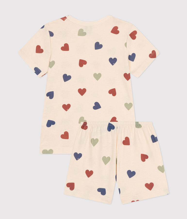 Pijama corto infantil de algod&oacute;n con estampado de coraz&oacute;n crudo/multicolor