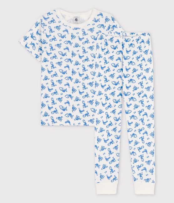 Pijama de manga corta con monos de algodón de niño blanco MARSHMALLOW/azul BRASIER