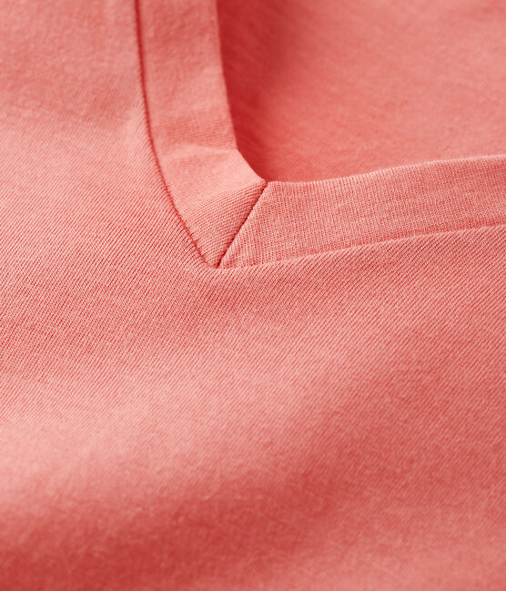 Camiseta RECTA con cuello de pico de algodón orgánico de mujer rosa PAPAYE