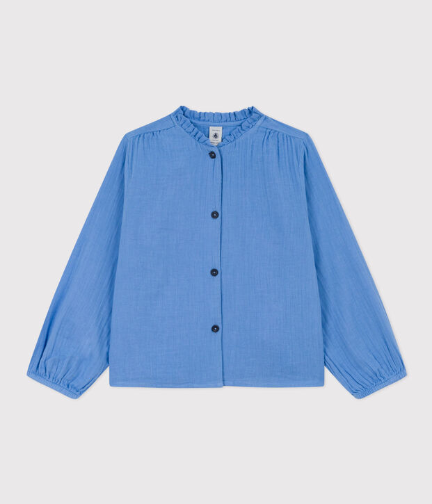 Blusa de gasa de algod&oacute;n lisa para ni&ntilde;a azul