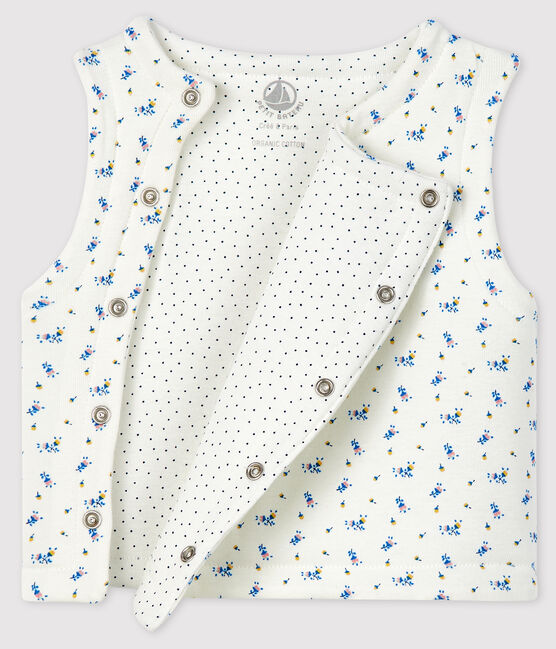 Chaleco reversible de algodón biológico enguatado blanco MARSHMALLOW+BLEU