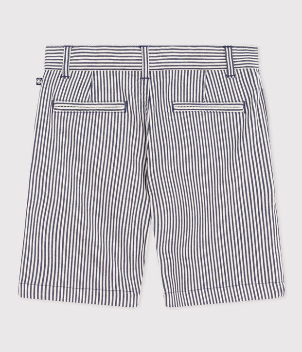 Bermudas de tela de algod&oacute;n a rayas para ni&ntilde;o azul/blanco