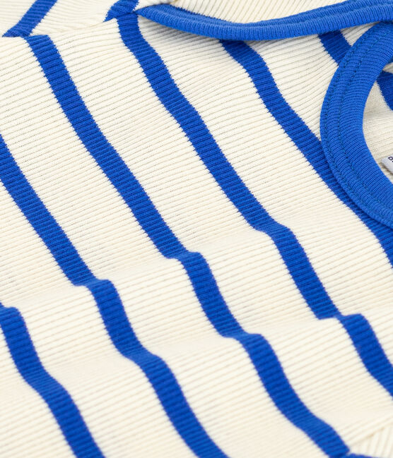 Camiseta de manga corta de punto de canalé a rayas para bebé azul AVALANCHE/blanco PERSE