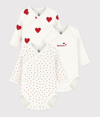 Lote de bodis cruzados de manga larga para beb&eacute; (unisex) en algod&oacute;n con estampado de corazones