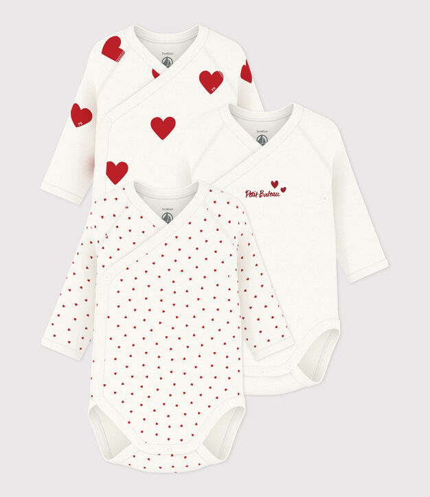 Lote de bodis cruzados de manga larga para beb&eacute; (unisex) en algod&oacute;n con estampado de corazones multicolor