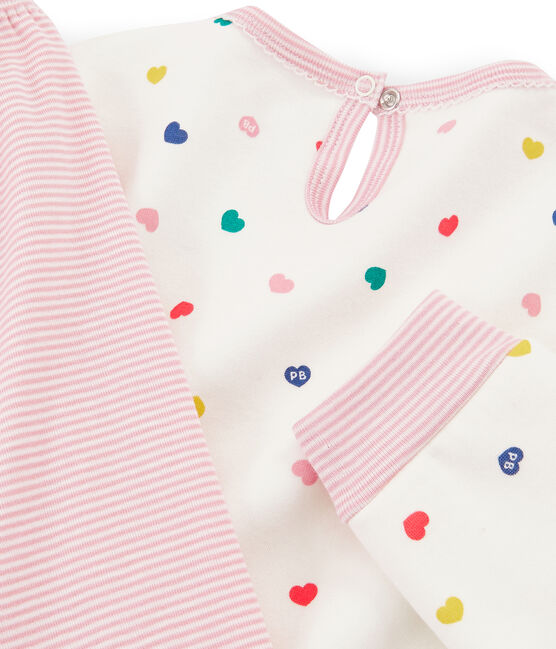 Camisón de manga larga de corazones para niña de punto doble cara blanco MARSHMALLOW/blanco MULTICO