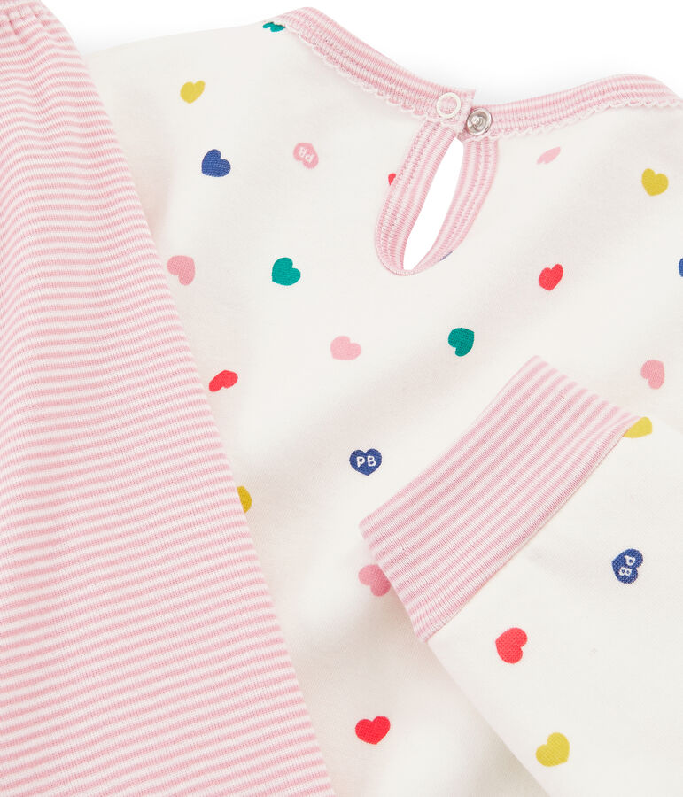 Camis&oacute;n de manga larga de corazones para ni&ntilde;a de punto doble cara blanco/multicolor