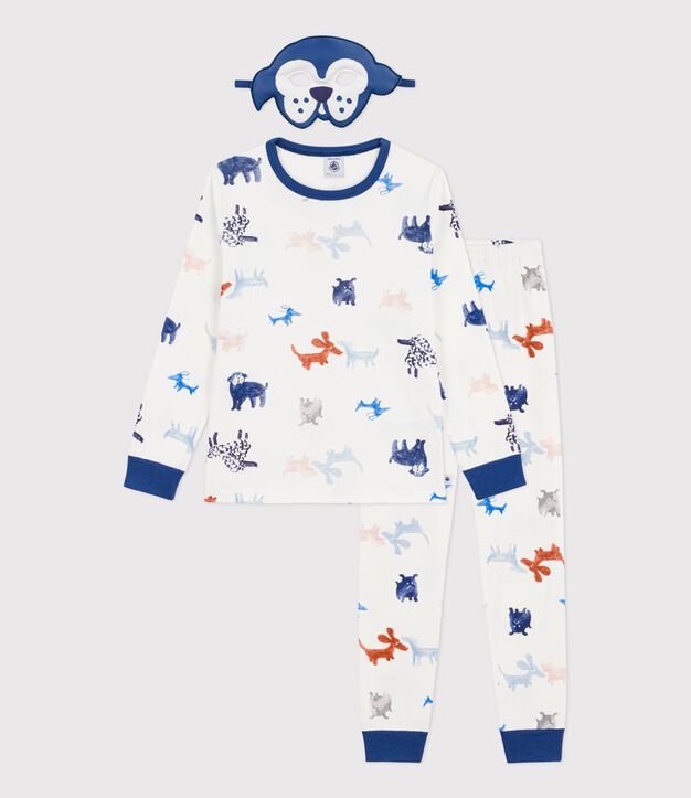 Pijama disfraz infantil de algod&oacute;n con estampado de perros blanco/multicolor