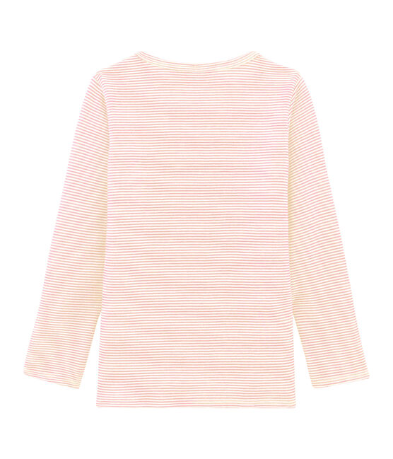 Camiseta infantil de manga larga en lana y algodón rosa CHARME/blanco MARSHMALLOW