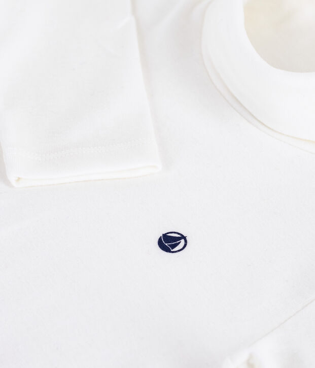 Camiseta infantil de cuello alto de algod&oacute;n blanco