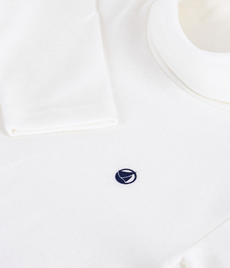 Camiseta infantil de cuello alto de algod&oacute;n blanco