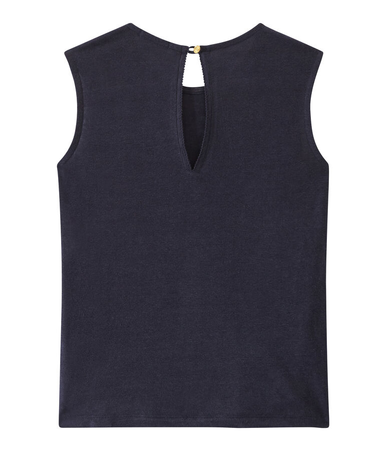 Camiseta sin mangas de lino para mujer azul