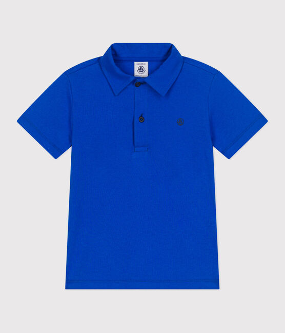 Polo infantil de algodón liso de manga corta azul PERSE