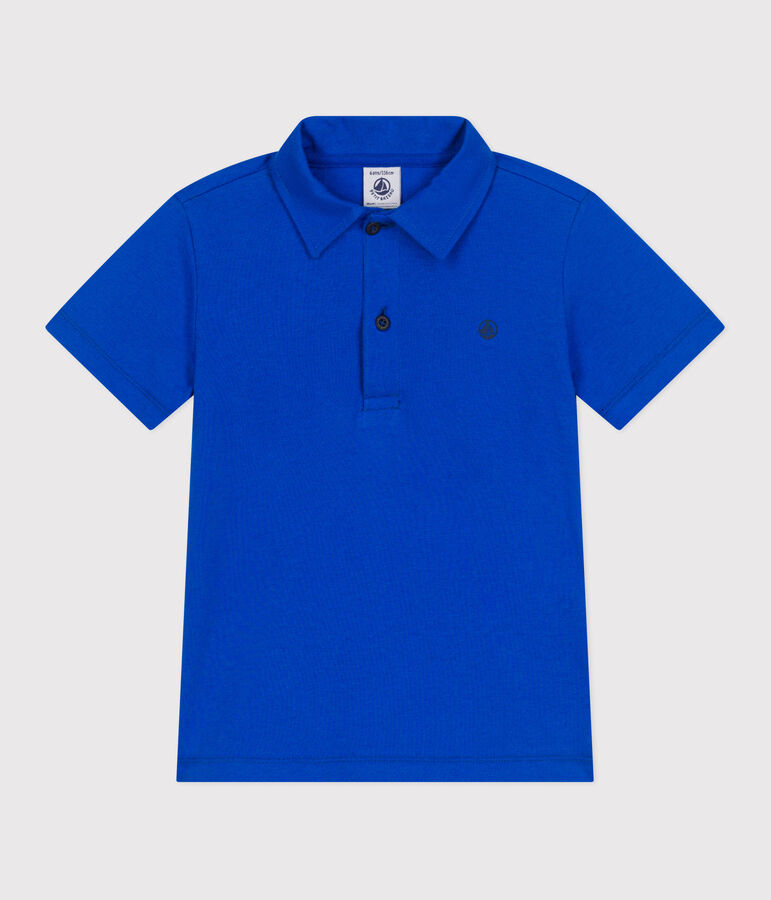 Polo infantil de algod&oacute;n liso de manga corta azul