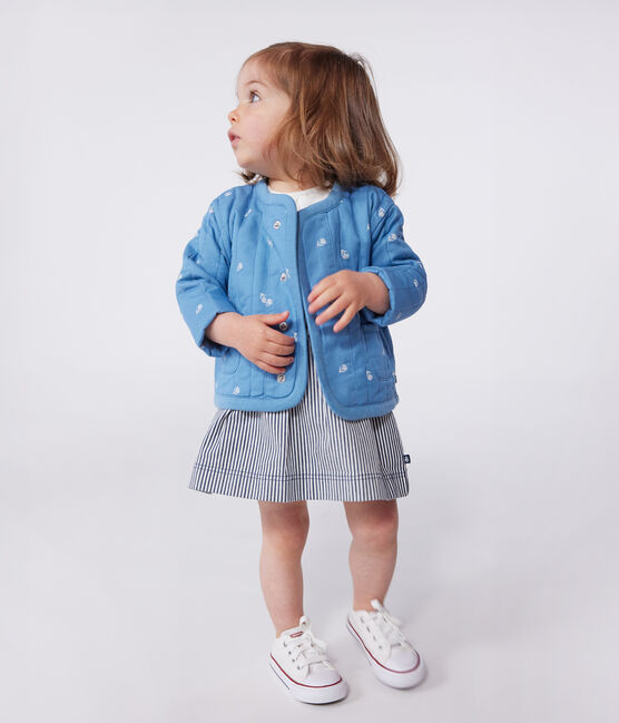 Chaqueta acolchada de algodón para bebé con estampado de florecitas azul ALASKA/blanco MARSHMALLOW