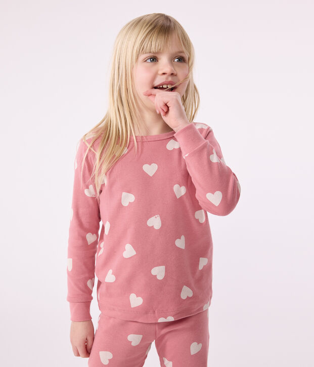 Pijama infantil de algod&oacute;n con estampado de coraz&oacute;n rosa/blanco