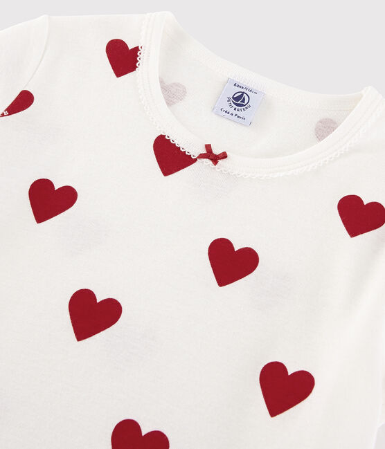 Camisón con corazones de algodón de niña blanco MARSHMALLOW/rojo TERKUIT