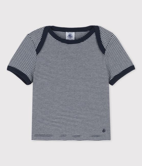 Camiseta de manga corta milrayas de algodón ecológico de bebé azul SMOKING/blanco MARSHMALLOW