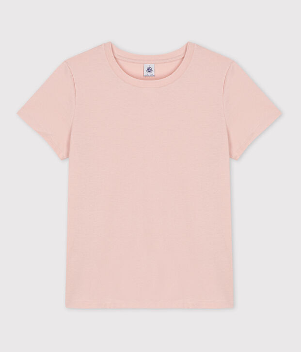 Camiseta RECTA con cuello redondo de algod&oacute;n org&aacute;nico de mujer rosa