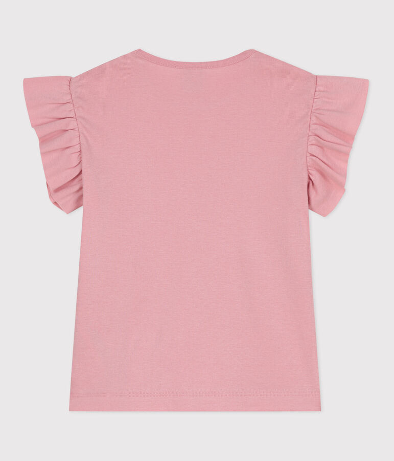 Camiseta infantil lisa de manga corta de algod&oacute;n rosa