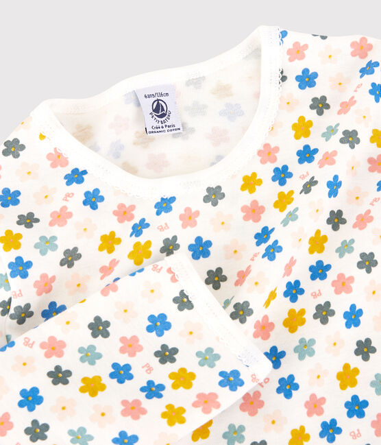 Pijama de flores fosforescentes de algodón de niña blanco MARSHMALLOW/blanco MULTICO