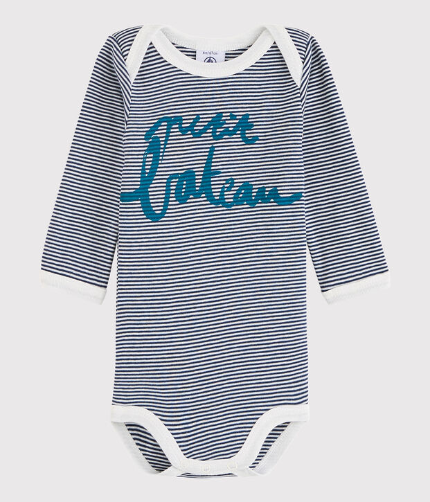 Bodi de manga larga de beb&eacute; ni&ntilde;a/ni&ntilde;o azul/blanco