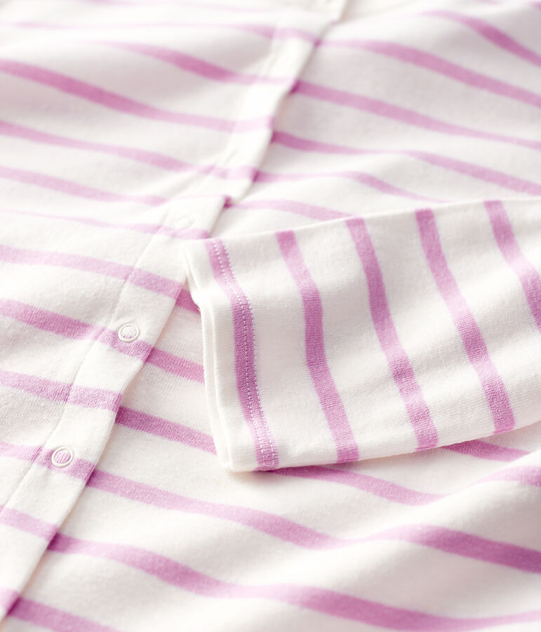 Rebeca de algod&oacute;n/lino de rayas de mujer blanco MARSHMALLOW/rosa BOHEME
