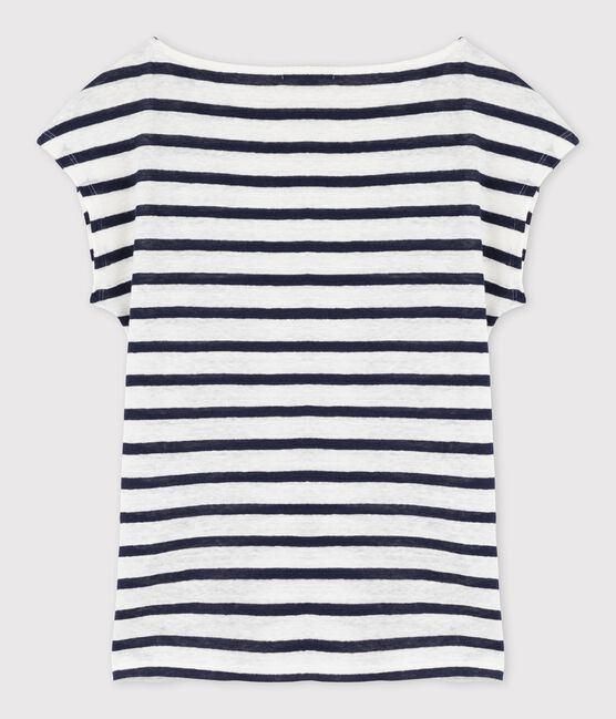 Camiseta de lino rayado para mujer blanco LAIT/azul SMOKING
