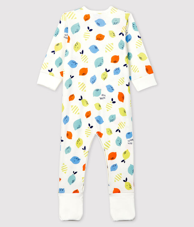 Pijama enterizo con pies desmontables de beb&eacute; de algod&oacute;n ecol&oacute;gico blanco/multicolor