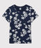 Camiseta RECTA con cuello redondo de algodón orgánico de mujer azul MEDIEVAL/blanco MARSHMALLOW