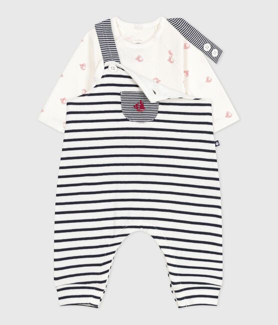 Conjunto de peto de rayas marineras y body estampado para bebé blanco MARSHMALLOW/azul SMOKING