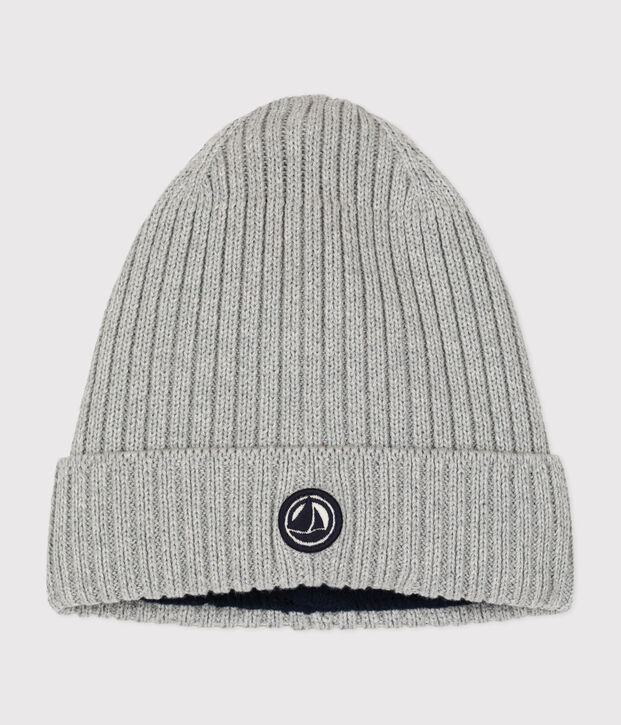 Gorro infantil de punto tricotado con forro polar gris