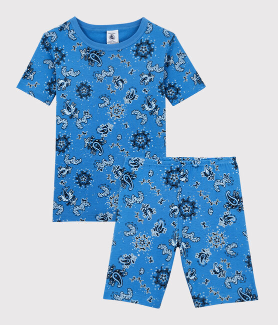 Pijama corto de bandana de algodón orgánico de niño azul BRASIER/blanco MULTICO