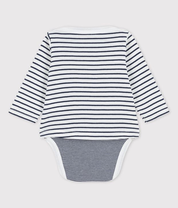 Body marinero de algod&oacute;n ecol&oacute;gico para beb&eacute; blanco/azul